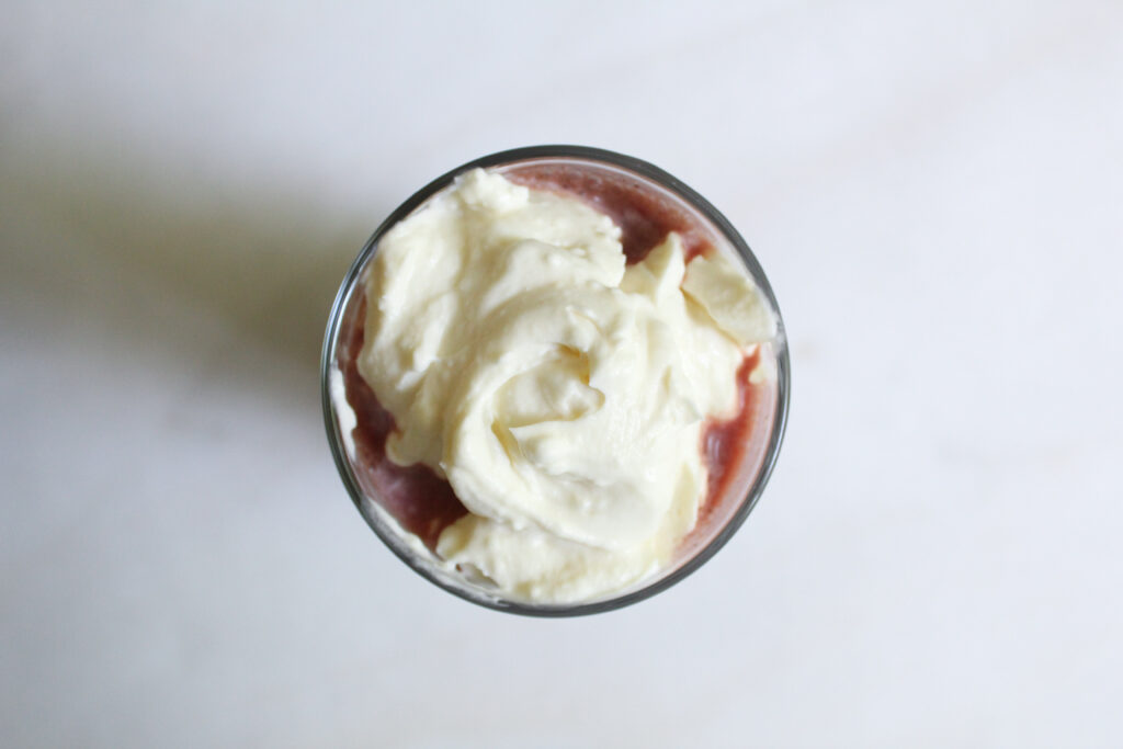Red Gamma Gulp Cream Cheese Cold Foam Overhead shot of Red Gamma Gulp Cold Brew with Cream Cheese Cold Foam